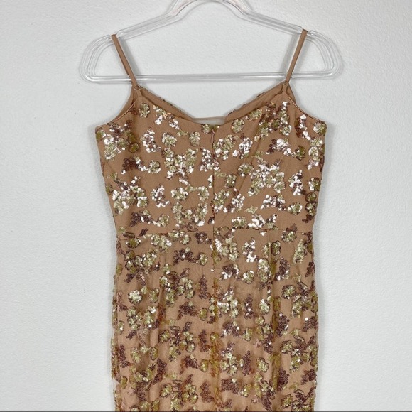 Dress The Population Mara Lace Sequin Gold Maxi Dress Large - Picture 8 of 12